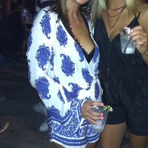 Blue and white romper